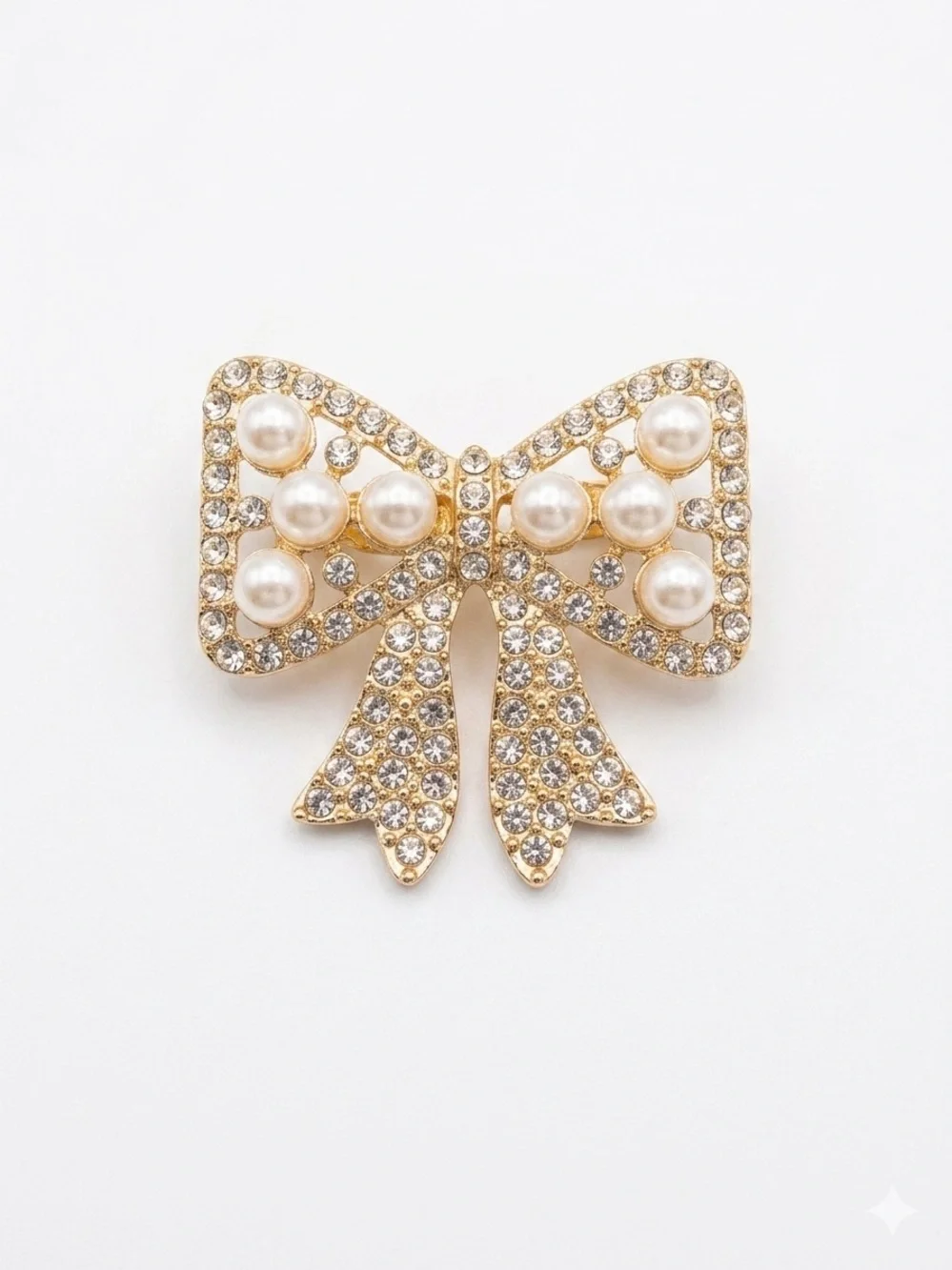 Gold Bow Pearl & Crystal Brooch - Elegant Women’s Jewelry
